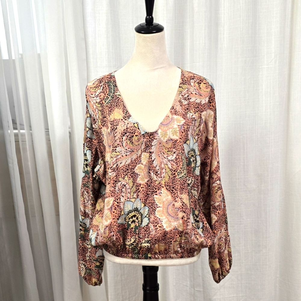 2/$30‎ Angie Colorful Leopard Print Womens S Long Sleeve Blouse Lightweight
